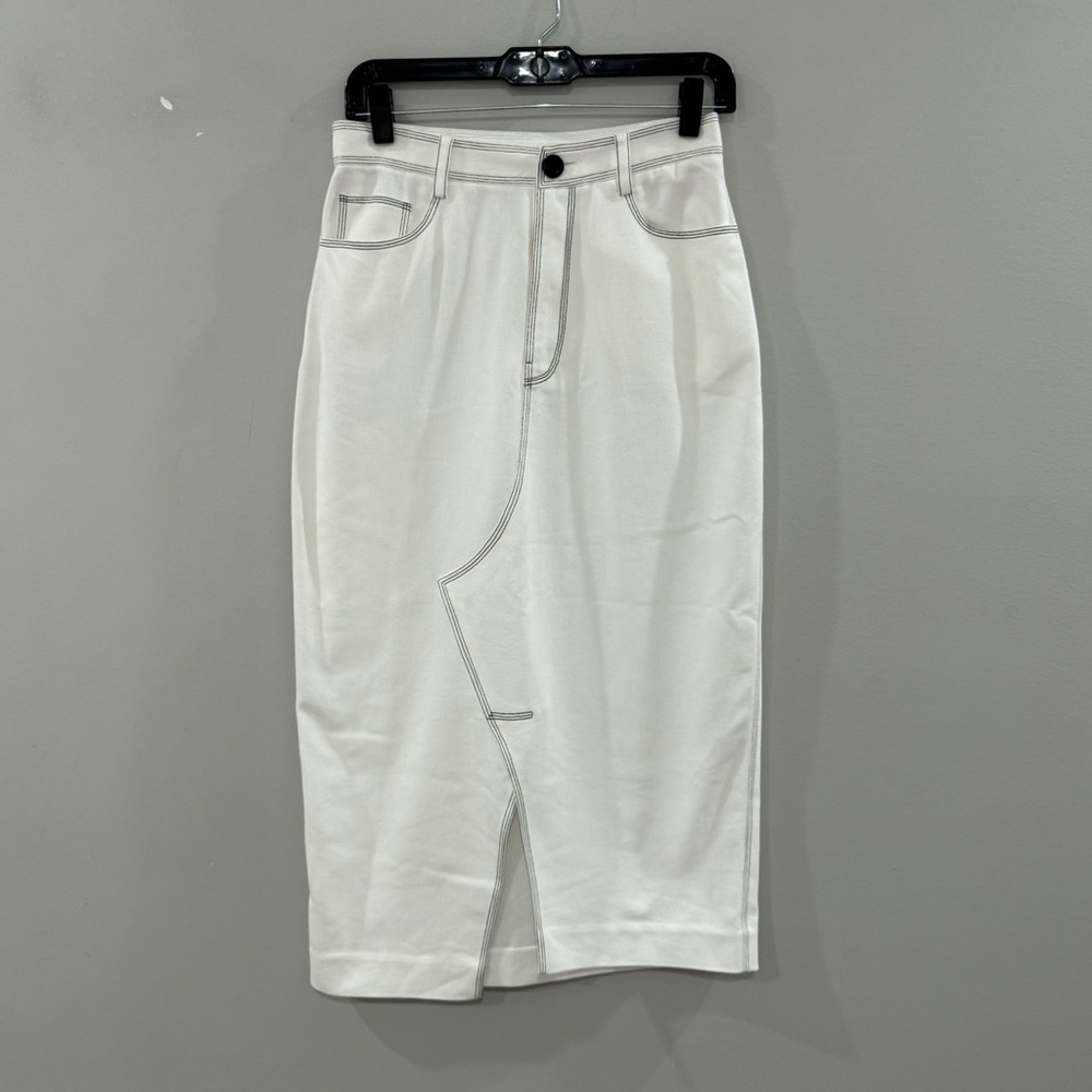 Bouguessa Skirt Ghana Denim Midi in White & Black Detail - Picture 5 of 8